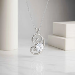 Elegant Swirl Pendant with Clear Stone in 925 Sterling Silver