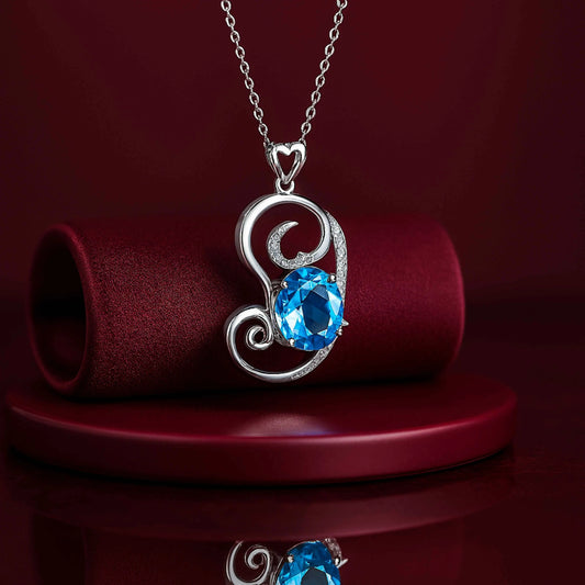 Elegant Swirl Pendant with Blue Stone in 925 Sterling Silver