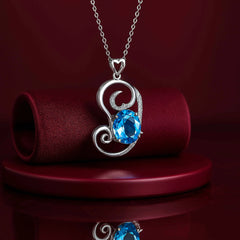 Elegant Swirl Pendant with Blue Stone in 925 Sterling Silver