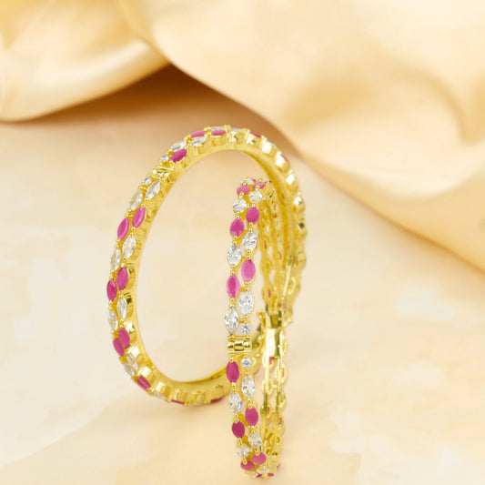 Excellent Design Duet Pink and White Diamond Bangles