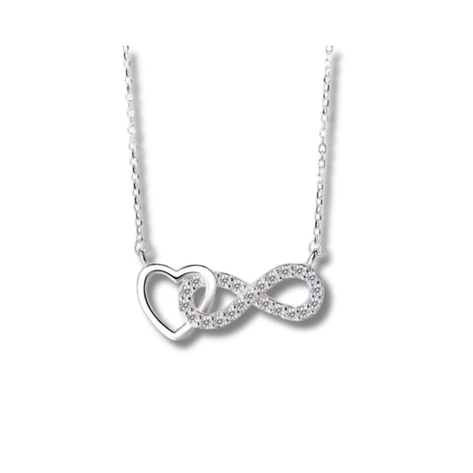 925 Sterling Silver Rhodium Plated Heart Infinity Necklace with Cubic Zirconia