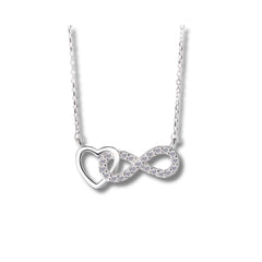 925 Sterling Silver Rhodium Plated Heart Infinity Necklace with Cubic Zirconia