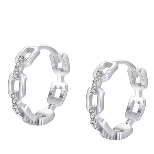 Fine Jewelry Hypoallergenic 925 Sterling Silver Micro Insert Zircon Cuban Link Hoop Earrings