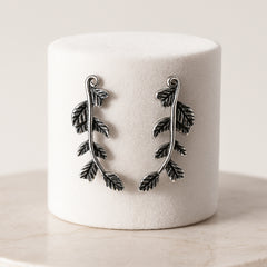 925 Sterling Silver Oxidized Leaf Design Ear Cuffs