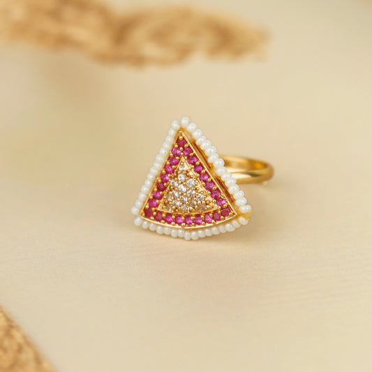 Gold Plated Triangle Pearl and Stone Rings