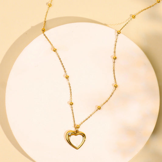 Heart Shape Mother Of Pearl Anti Tarnish Chain Pendant - Rukhmani