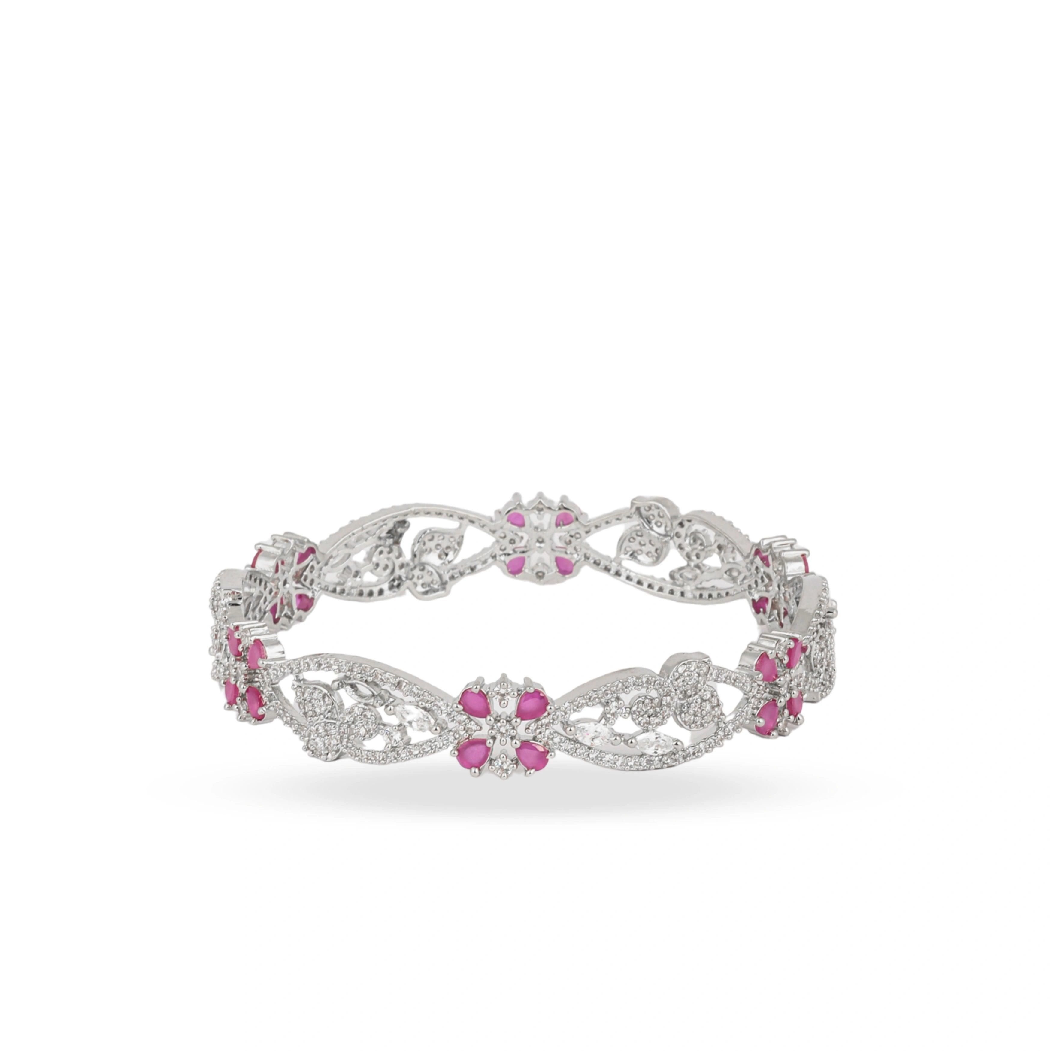 Latest Fancy Design Pink Blossom American Diamond Bangles - Rukhmani