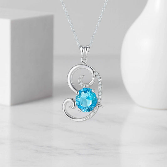 Elegant Swirl Pendant with Blue Stone in 925 Sterling Silver