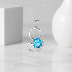 Elegant Swirl Pendant with Blue Stone in 925 Sterling Silver