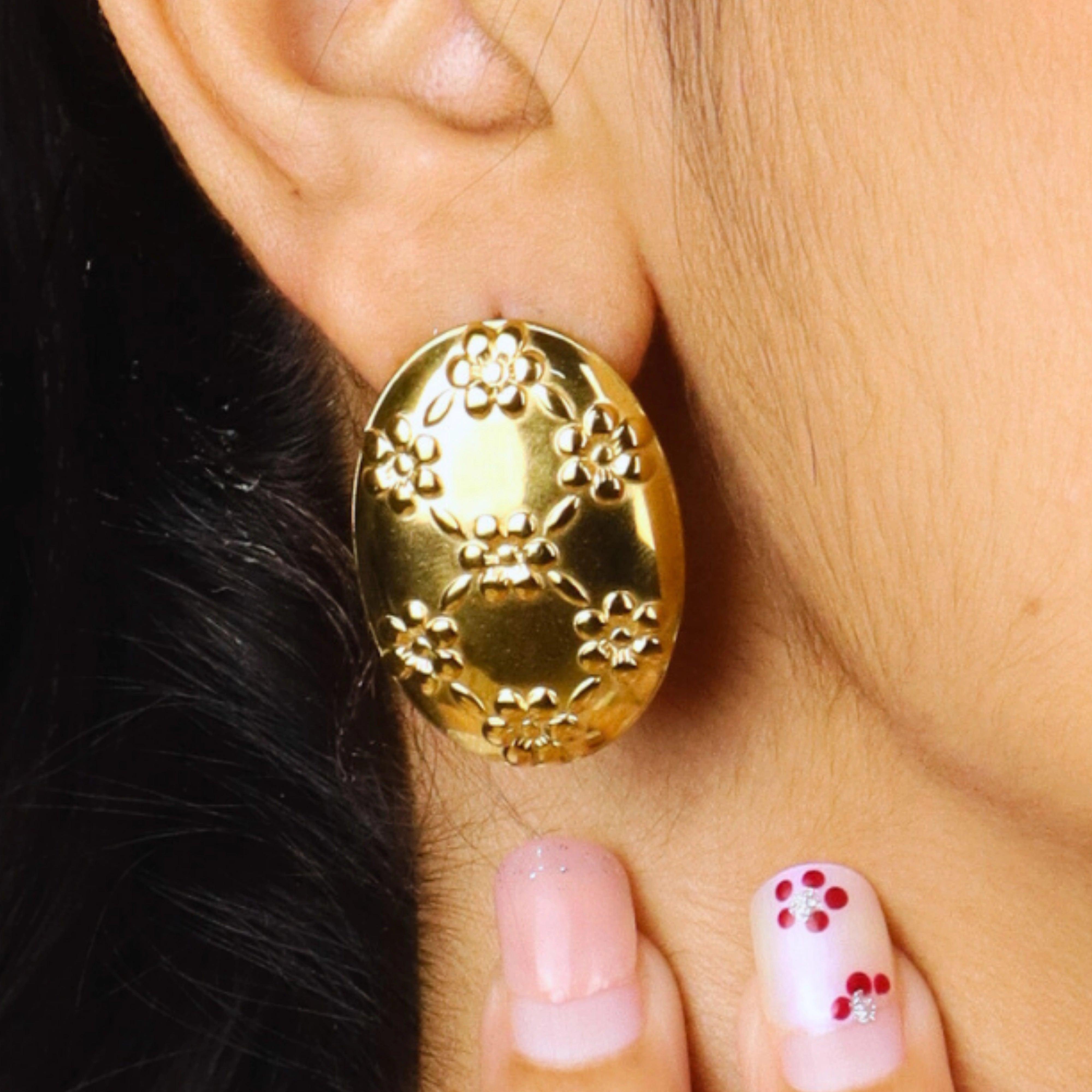 Chunky Texture Studs Gold Plated Earrings - Rukhmani