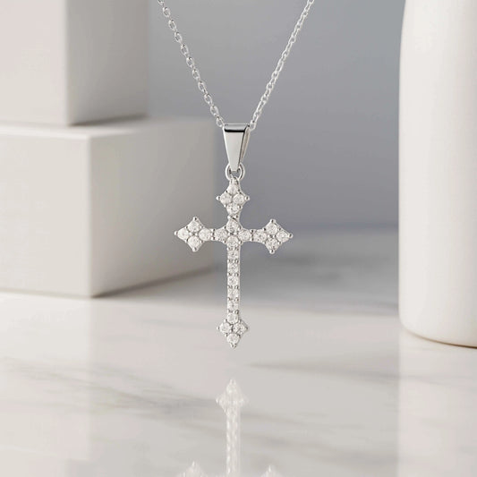 Classic CZ Cross Pendant in 925 Sterling Silver
