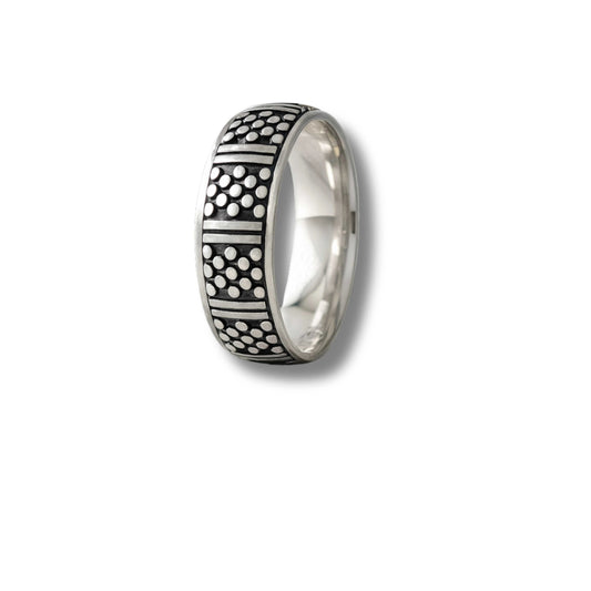 925 Sterling Silver Rhodium Plated Geometric Dotted Band Ring for Men