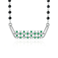 925 Sterling Silver Rhodium Plated Green & White Cubic Zirconia Geometric Mangalsutra for Women
