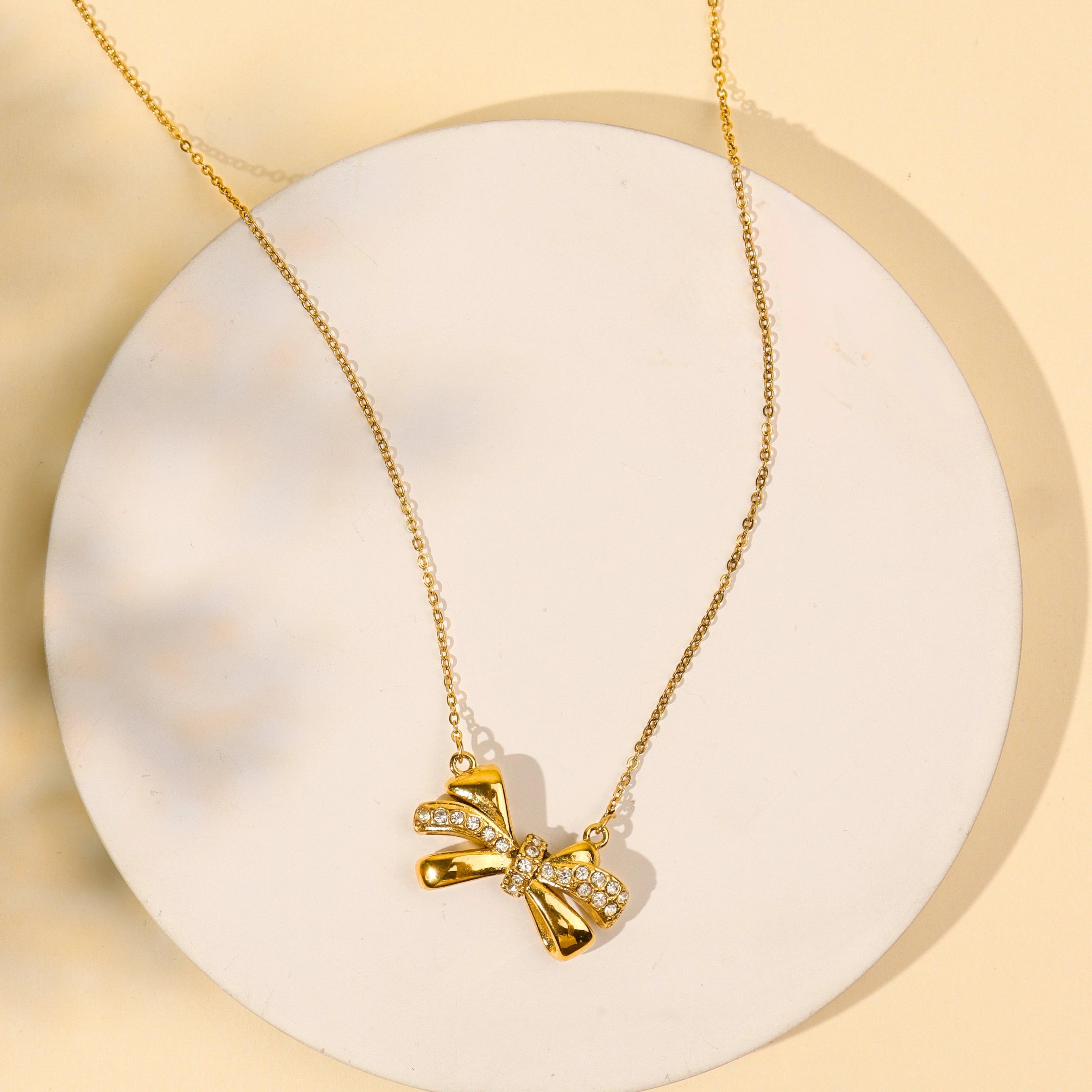 Bow Knoted Chain Pendant With American Diamonds - Rukhmani
