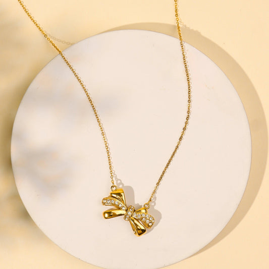 Bow Knoted Chain Pendant With American Diamonds - Rukhmani