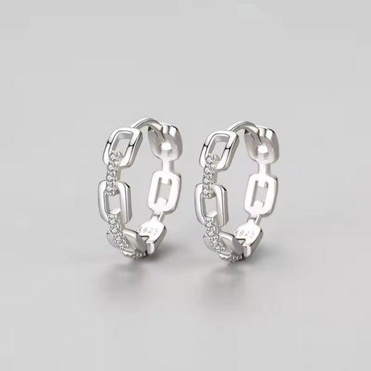 Fine Jewelry Hypoallergenic 925 Sterling Silver Micro Insert Zircon Cuban Link Hoop Earrings