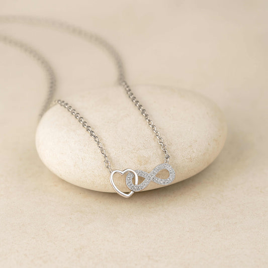 925 Sterling Silver Rhodium Plated Heart Infinity Necklace with Cubic Zirconia