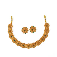 Royal South Indian Green Stone Necklace with Earrings - Rukhmani