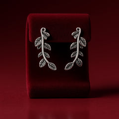 925 Sterling Silver Oxidized Leaf Design Ear Cuffs