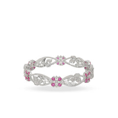 Latest Fancy Design Pink Blossom American Diamond Bangles - Rukhmani