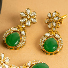Authentic Jaipuri Green Necklace with Earrings - Rukhmani
