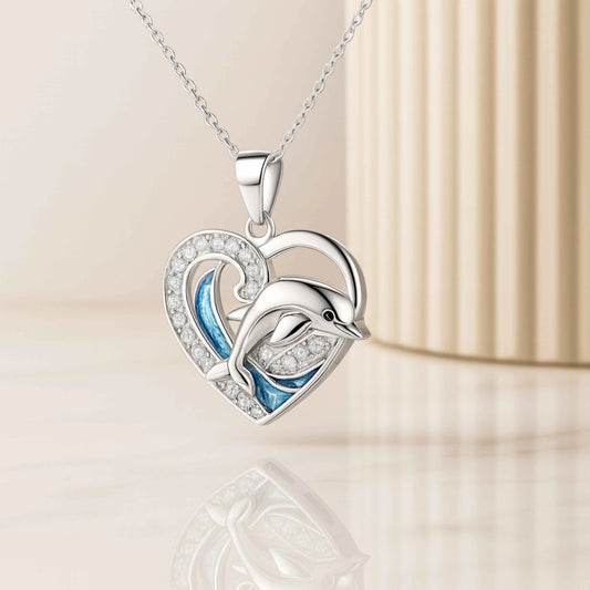 Blue Wave Dolphin Pendant in 925 Sterling Silver