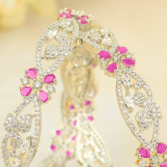 Latest Fancy Design Pink Blossom American Diamond Bangles