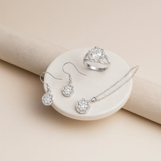 925 Sterling Silver Hexagon-Cut Jewellery Set