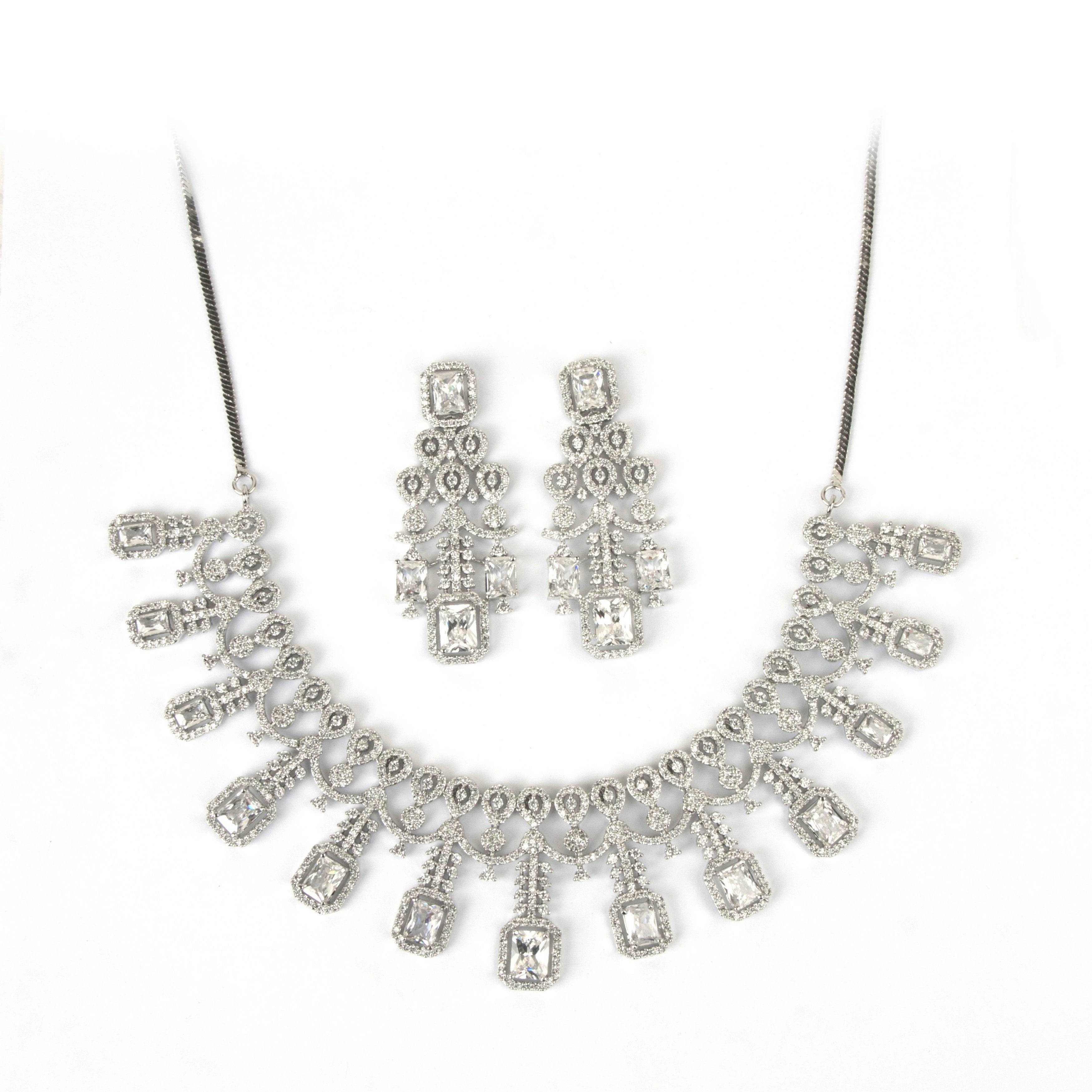 Ice Queen Diamond Necklace with Earrings - Rukhmani