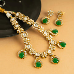 Authentic Jaipuri Green Necklace with Earrings - Rukhmani