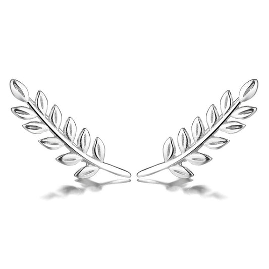 925 Sterling Silver Rhodium Plated Leaf Design Ear Cuffs
