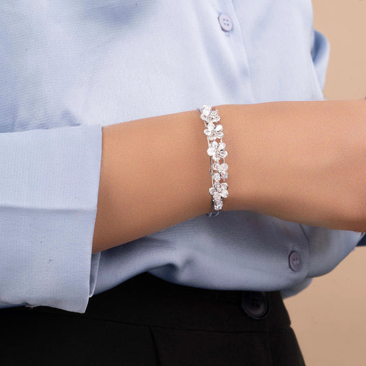 Adjustable silver plated flower design Bracelet - Rukhmani