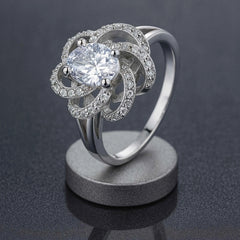 925 Sterling Silver Round-Cut Floral Halo Engagement Ring