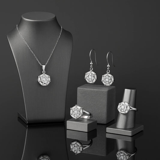 925 Sterling Silver Hexagon-Cut Jewellery Set