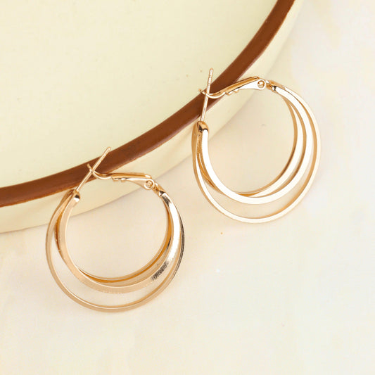 Beautiful Rose Gold Plated Layered Round Hoop Earrings - Rukhmani