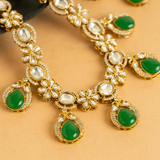Authentic Jaipuri Green Necklace with Earrings - Rukhmani