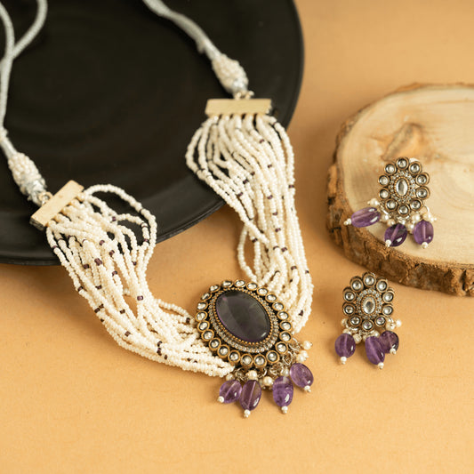 Alluring Designer Traditional Purple Rajwadi Choker Set