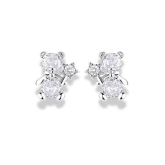 925 Sterling Silver Teddy Bear Stud Earrings|Rhodium Plated with Cubic Zirconia