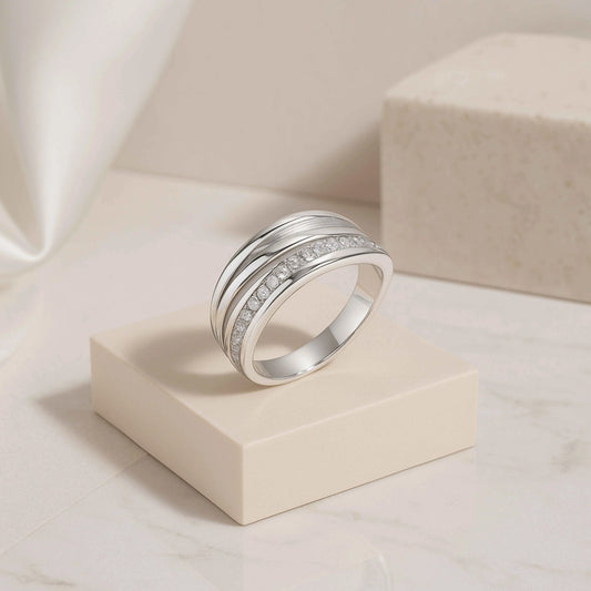 925 Sterling Silver Triple Row Cross-Over Band Ring