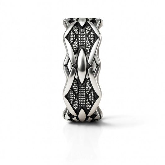 925 Sterling Silver Men’s Designer Statement Ring | Rhodium Plated Tribal Inspired Band