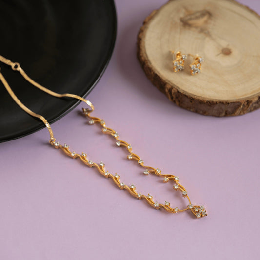 Set of gold plated unique diamond necklace and earring - Rukhmani