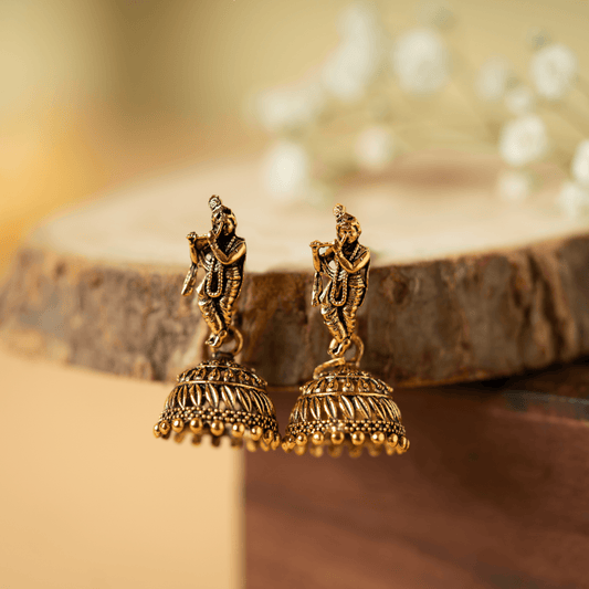 Gold plated shri krishna designe earrings - Rukhmani