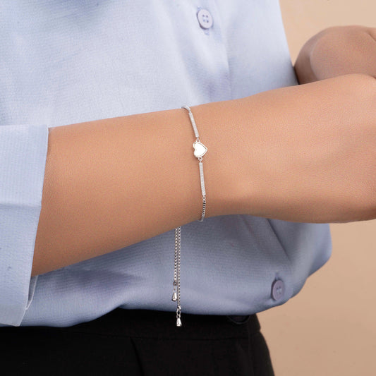 Fancy Design Adjustable Heart Shape Silver Plated Bracelet - Rukhmani