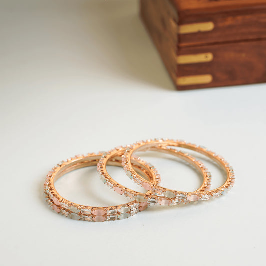 Beautiful Gold Plated Colorful Crystals Diamond Bangles Set