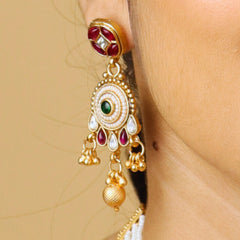 Rajwadi Moti Necklace With Bids and Earrings - Rukhmani
