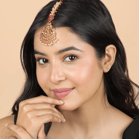 Gold Plated Divine Red Stone Kundan Rajwadi Mangtika