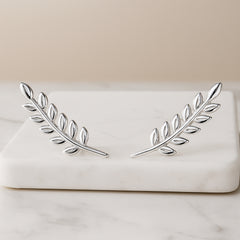925 Sterling Silver Rhodium Plated Leaf Design Ear Cuffs
