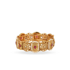 Rukhmani Heritage Red Stone Pearl Bangle - Rukhmani