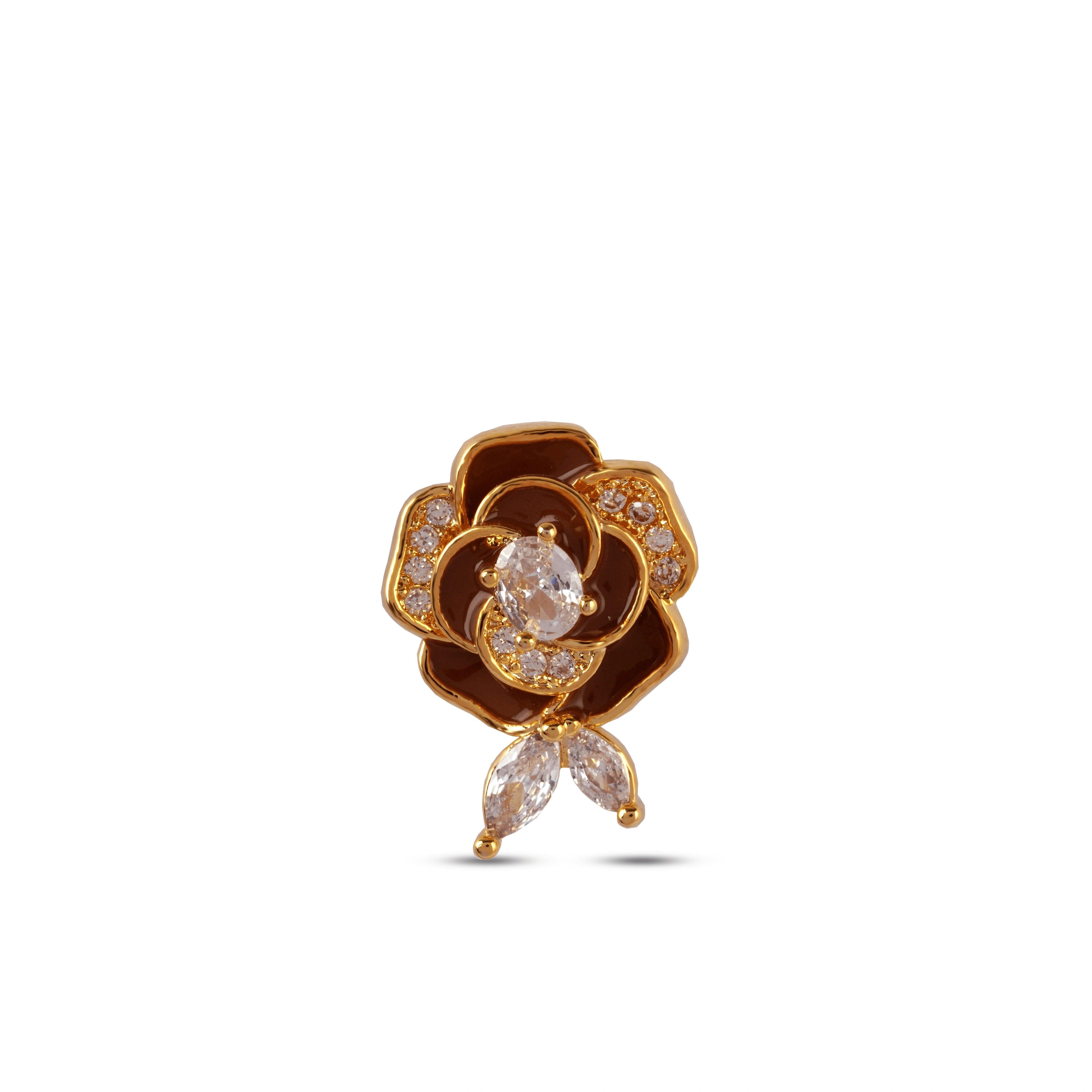 Fancy Design Brown Rose with Diamond Earrings - Rukhmani