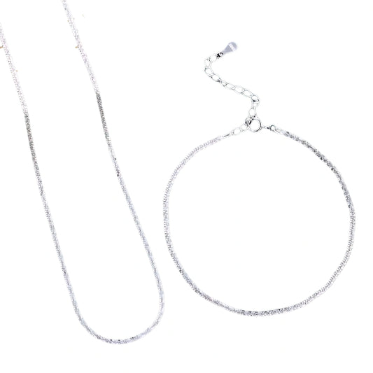 925 Sterling Silver Sleek Plain Necklace & Bracelet Set (No Stones)